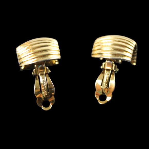 Givenchy Paris New York Vintage Modernist Gold Tone Statement Runway Ear… - Picture 8 of 10